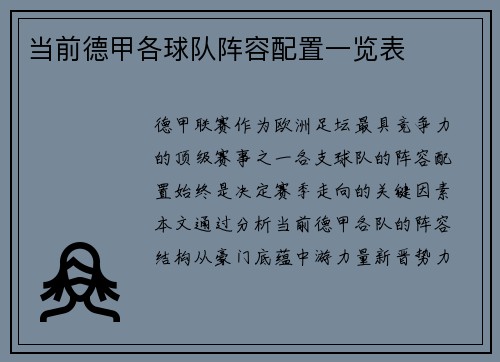 当前德甲各球队阵容配置一览表