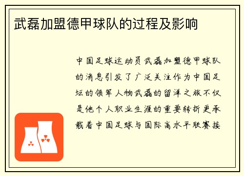 武磊加盟德甲球队的过程及影响