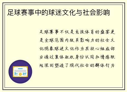 足球赛事中的球迷文化与社会影响